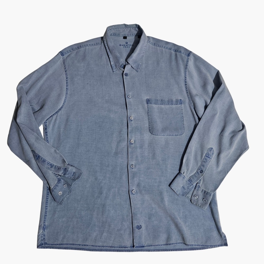 Bugatchi Uomo Mens L Light Blue Textured Long Sleeve Button Down Shirt Pocket